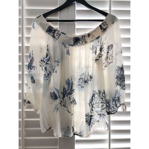 Lucky Brand White/Blue Floral Off The Shoulder Top
